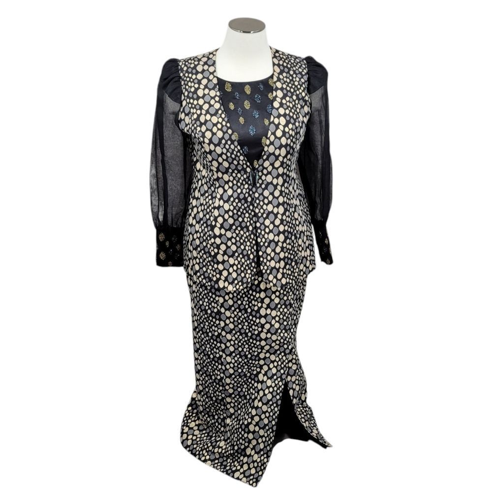 Elite Champagne Church Suit Skirt Set Blazer Satin Black Gold Gray Beaded